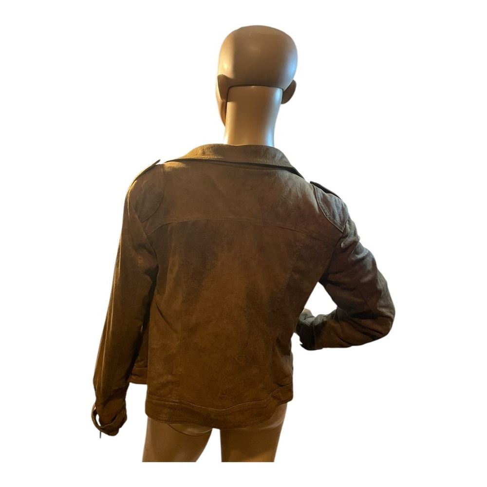 BNCI Blanc Noir Women’s Brown Moto Zipper Biker Vegan Suede Jacket Size Small - Picture 5 of 15